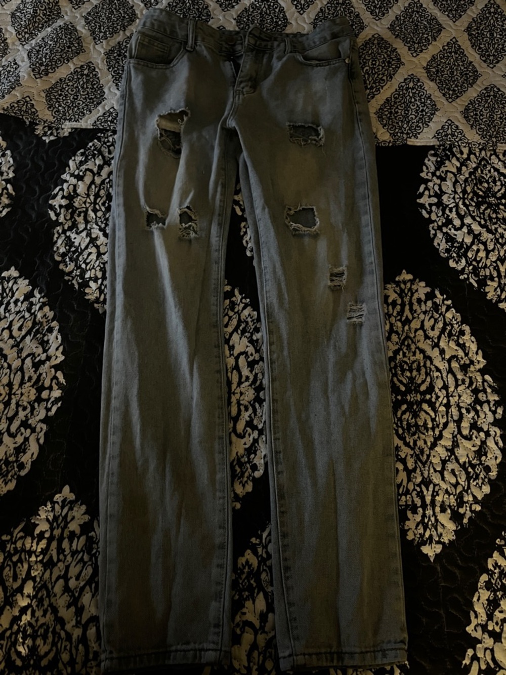 Denim&Co Slim Straight Distressed Jeans - Faded Blue